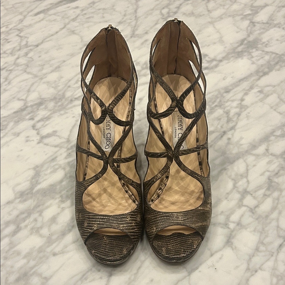 Jimmy Choo Elegant Snakeskin Strappy Heels Size 42